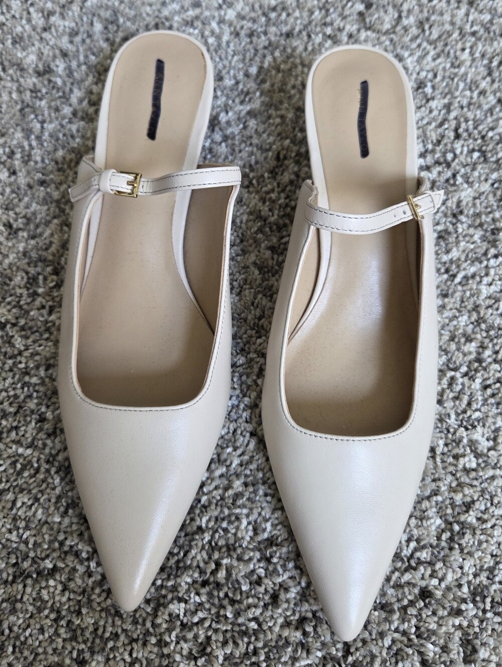 Ann Taylor NWOT Pointed Toe Buckle Slip-On Kitten Heel Mule Size 8 Cream Ivory - Picture 2 of 8